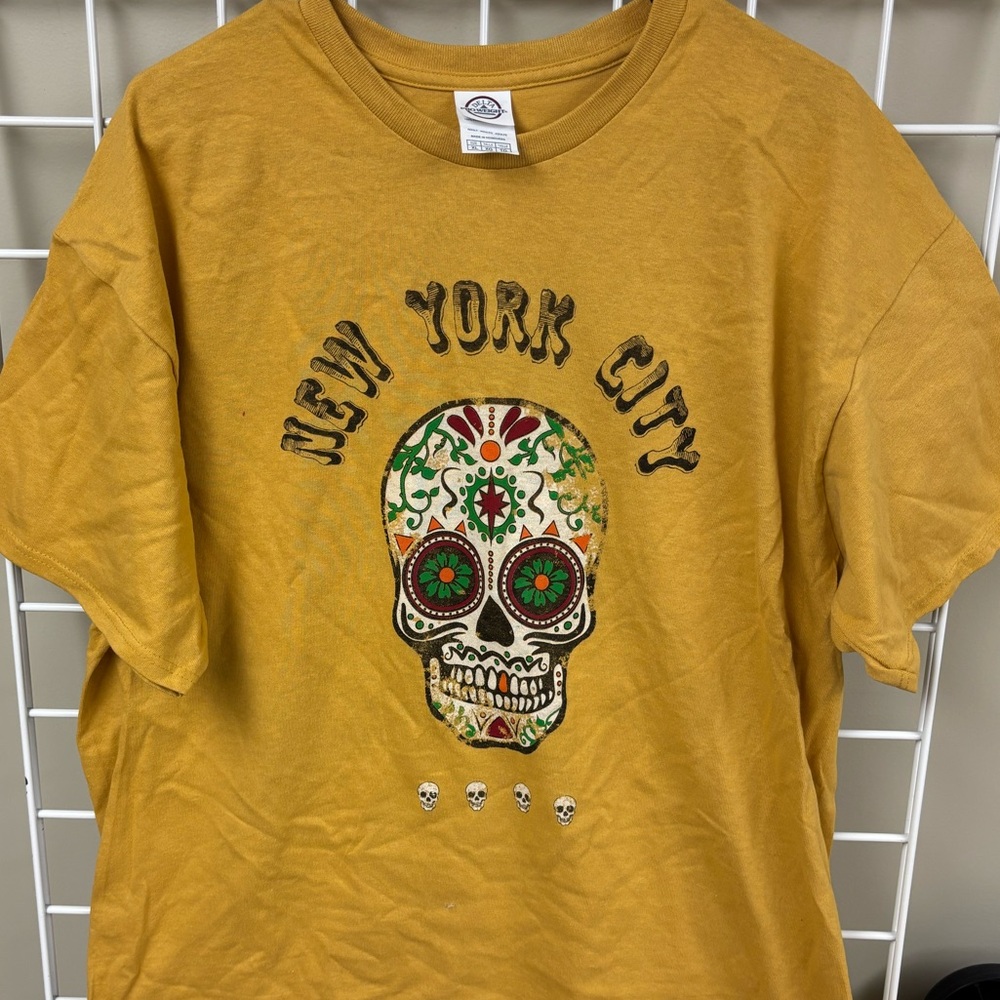 Delta Mustard Yellow New York City Sugar Skull Short Sleeve Tee